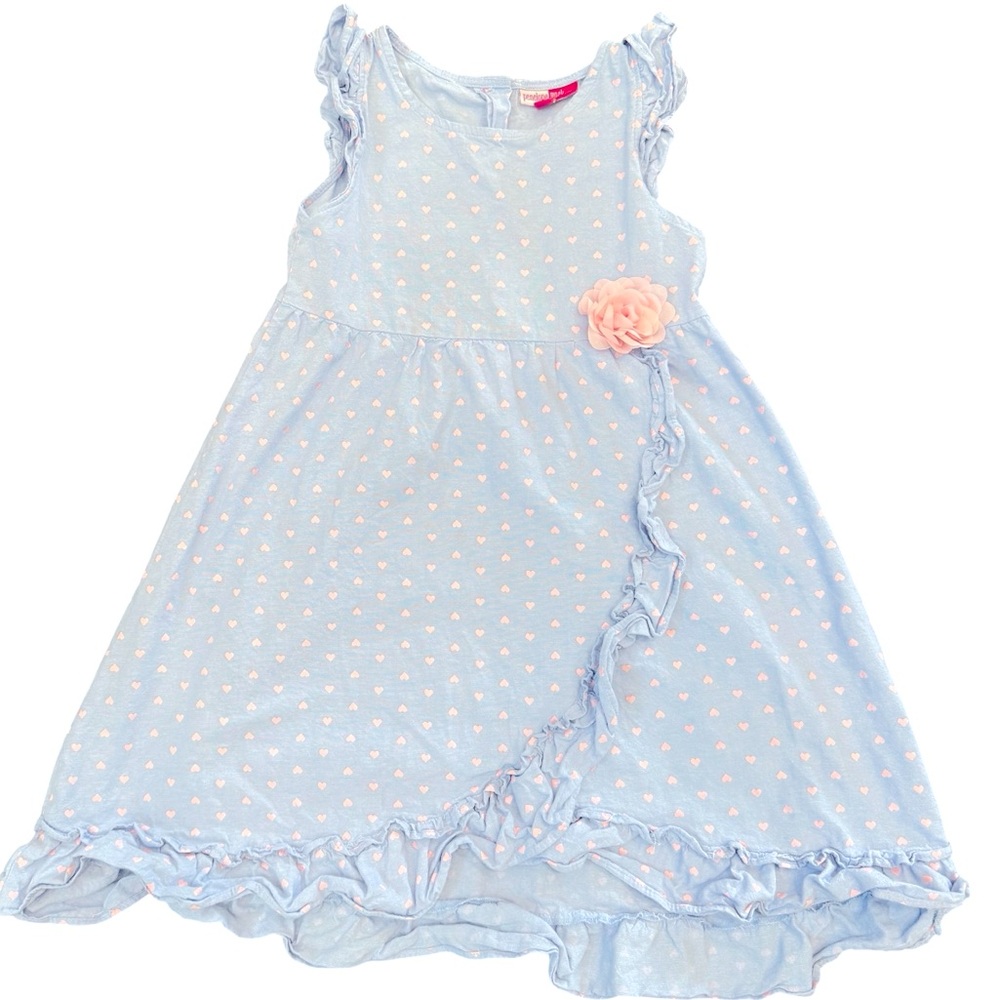 Girls size 6 Penelope Mack Blue Dress with Heart Pattern